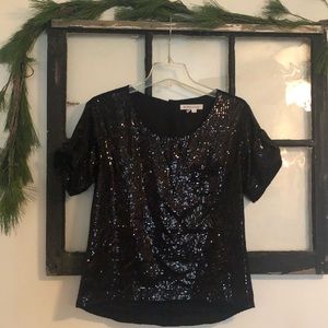 BCBG Black Sequin Blouse Top Small
